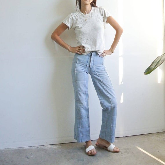 Vintage 1970s patchwork light wash jeans W24"