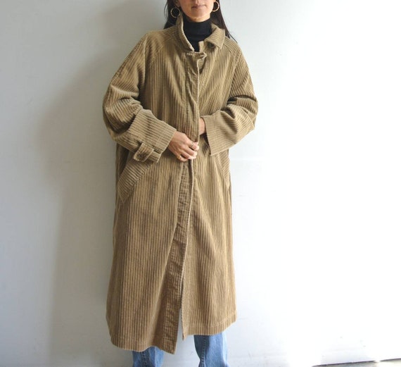 Vintage 1990s beige corduroy oversized trench coat