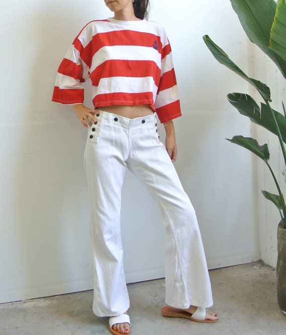 Vintage 1970s landlubber White bell bottom sailor