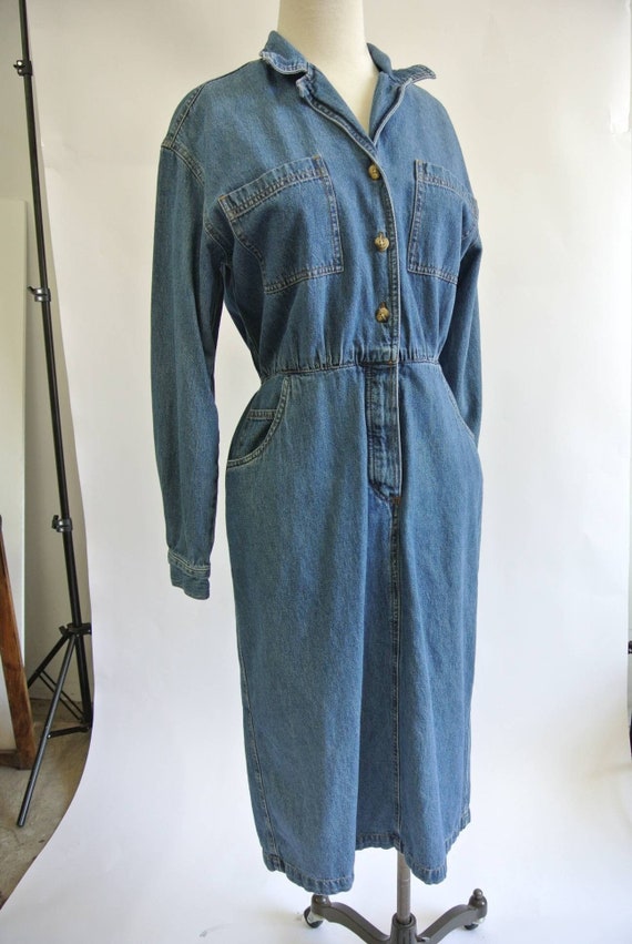 Vintage 1990s Land's End denim shirt dress