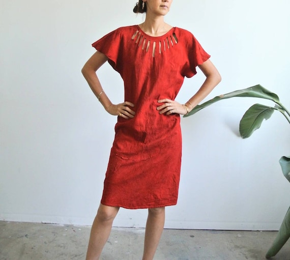 Vintage 1980s suede leather red dress