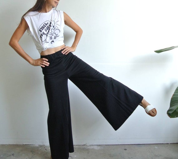 Vintage 1970s high waisted black wide flared pants