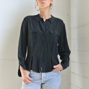 Vintage 1980s Ralph Lauren Black Silk Blouse - Classic Luxury Top