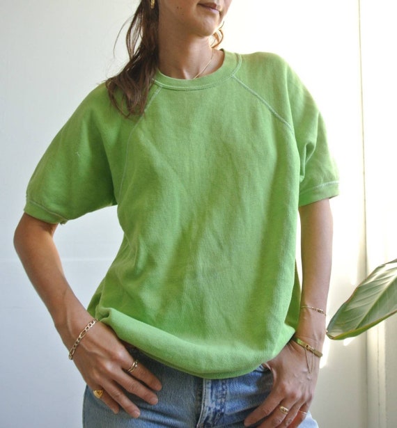 Vintage 1970s lime green short sleeve sweatshirt