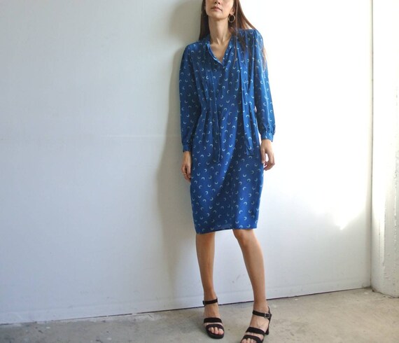 Vintage 1980s silk long sleeve midi dress