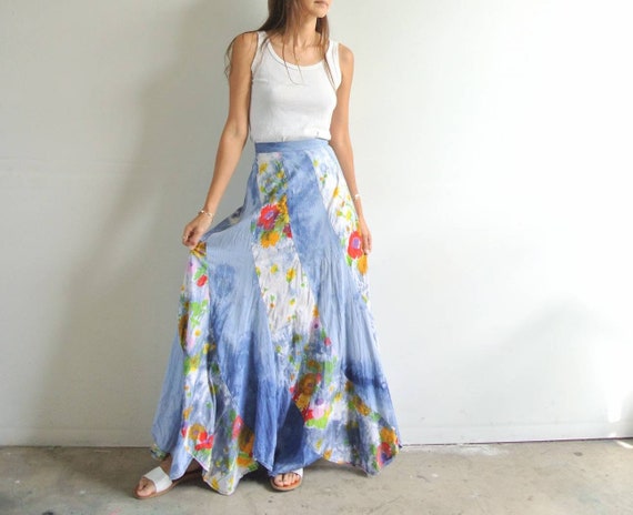 Vintage 1970s tie-dye floral maxi skirt W24"