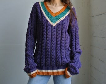 Vintage 1990s cotton v neck tennis sweater