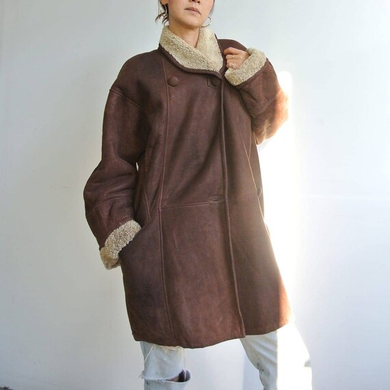 Vintage 1980s shearling sheepskin leather dark bro