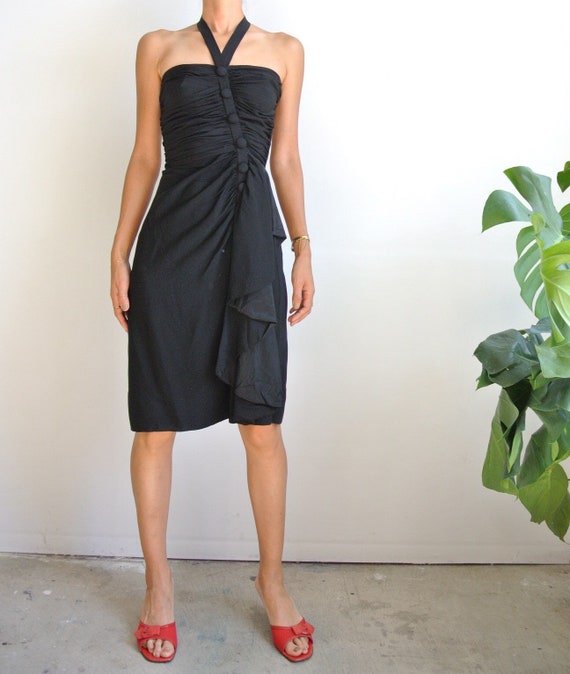 Vintage 1950s-60s black halter neck dress