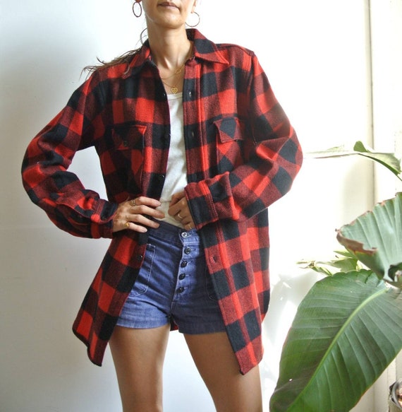 Vintage 1940s Buffalo check wool plaid shirt jacke