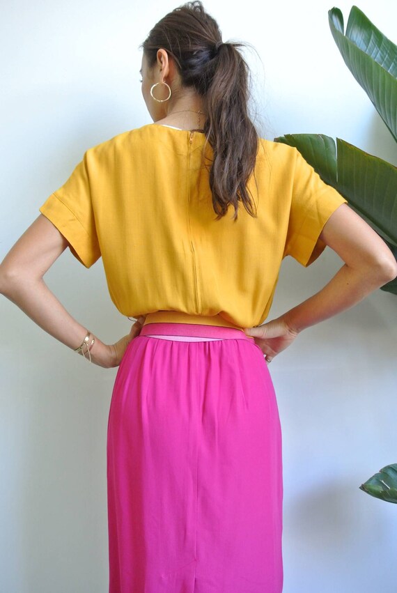 Vintage 1980s dual color yellow × pink USA made d… - image 3