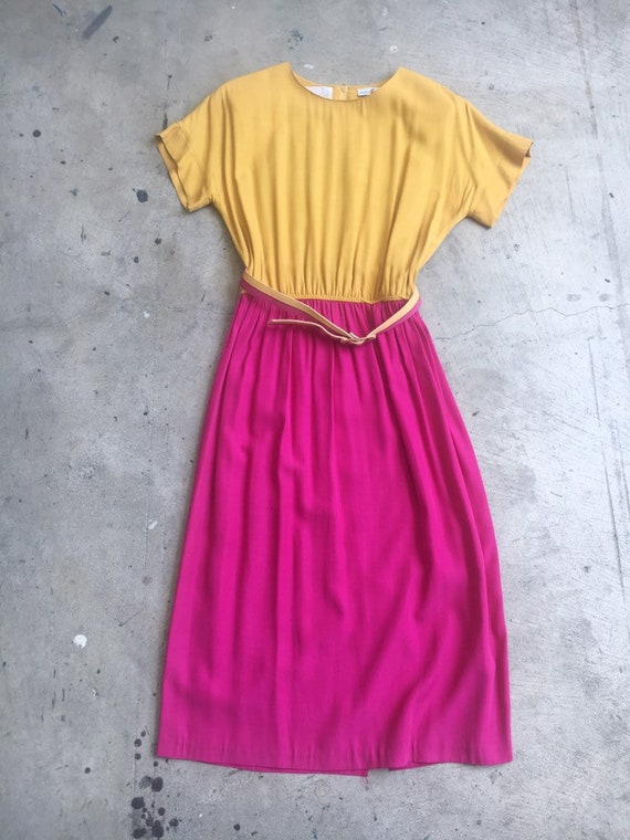 Vintage 1980s dual color yellow × pink USA made d… - image 5