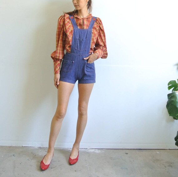 Vintage 1970s denim shorts romper jumper shorts