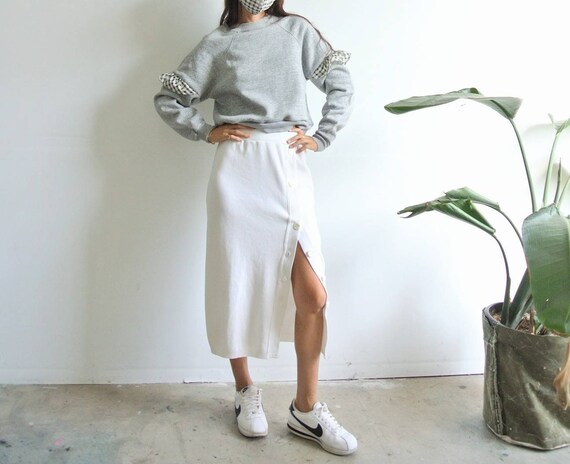 Vintage 1980s white cotton sweat skirt slit