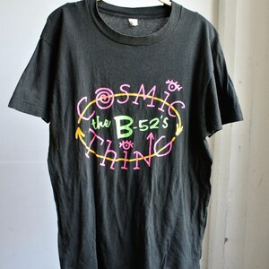 1980s The B-52’s “Cosmic Thing” World Tour T-Shirt – Black Neon Graphic Vintage New Wave Band Tee
