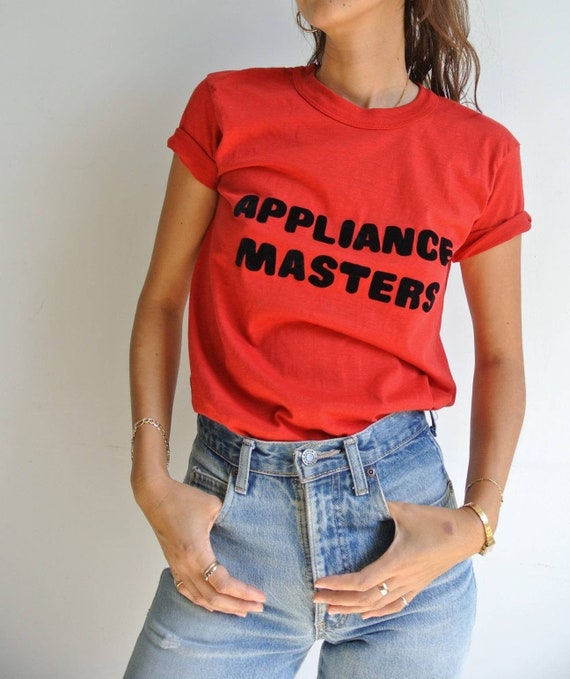 Vintage 1980s APPLIANCE MASTER flock print logo re