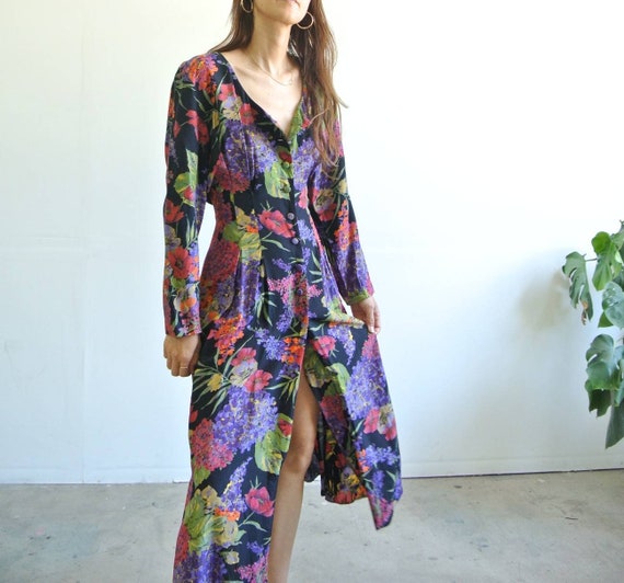 Vintage 1990s floral midi pleated dress