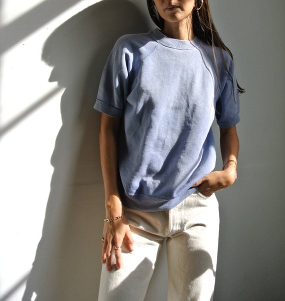 Vintage 1970s color faded blue short sleeve sweats