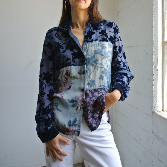 Patterned Velvet  combined blouse  19904 main image 0