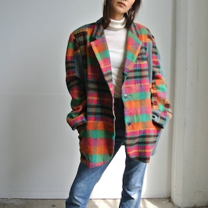 Vintage 1990s multi color plaid oversize  blazer