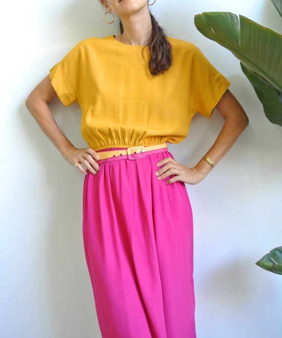 Vintage 1980s dual color yellow × pink USA made d… - image 2