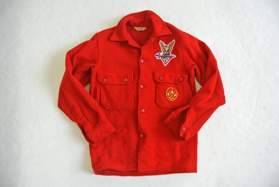 Vintage 1970s boy scout of america red wool shirt