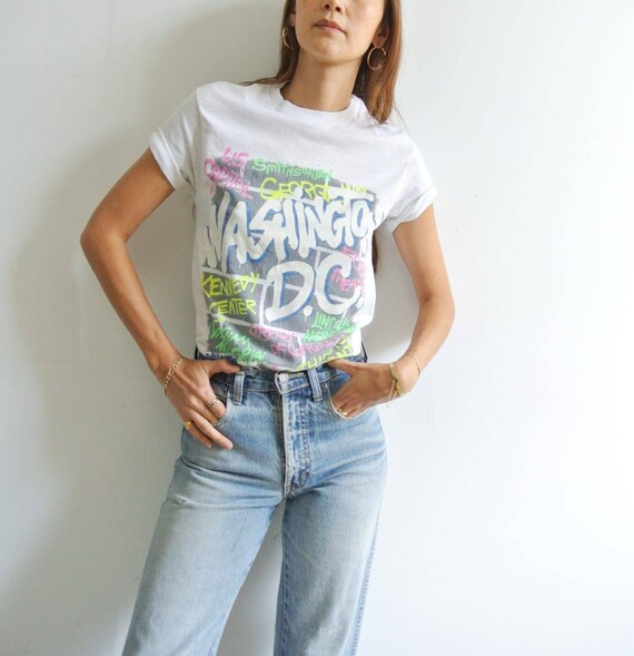 Vintage 1980s Washington D.C. graffiti white t-shi