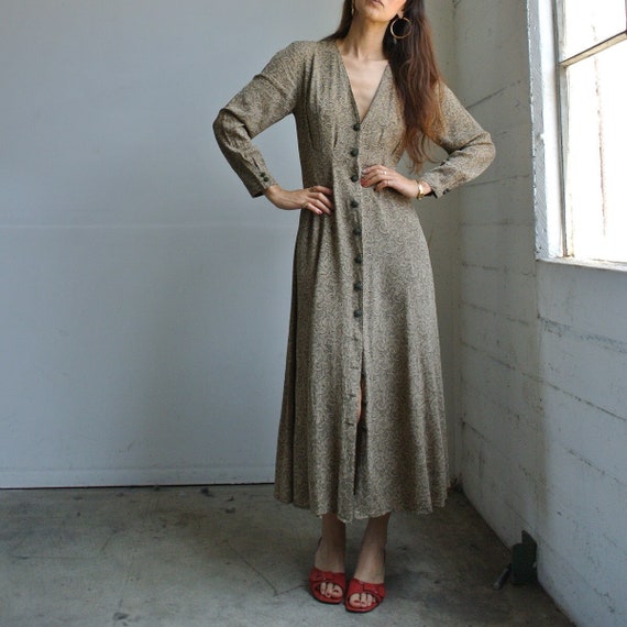 Vintage 1990s EXPRESS brown rayon long sleeve dres