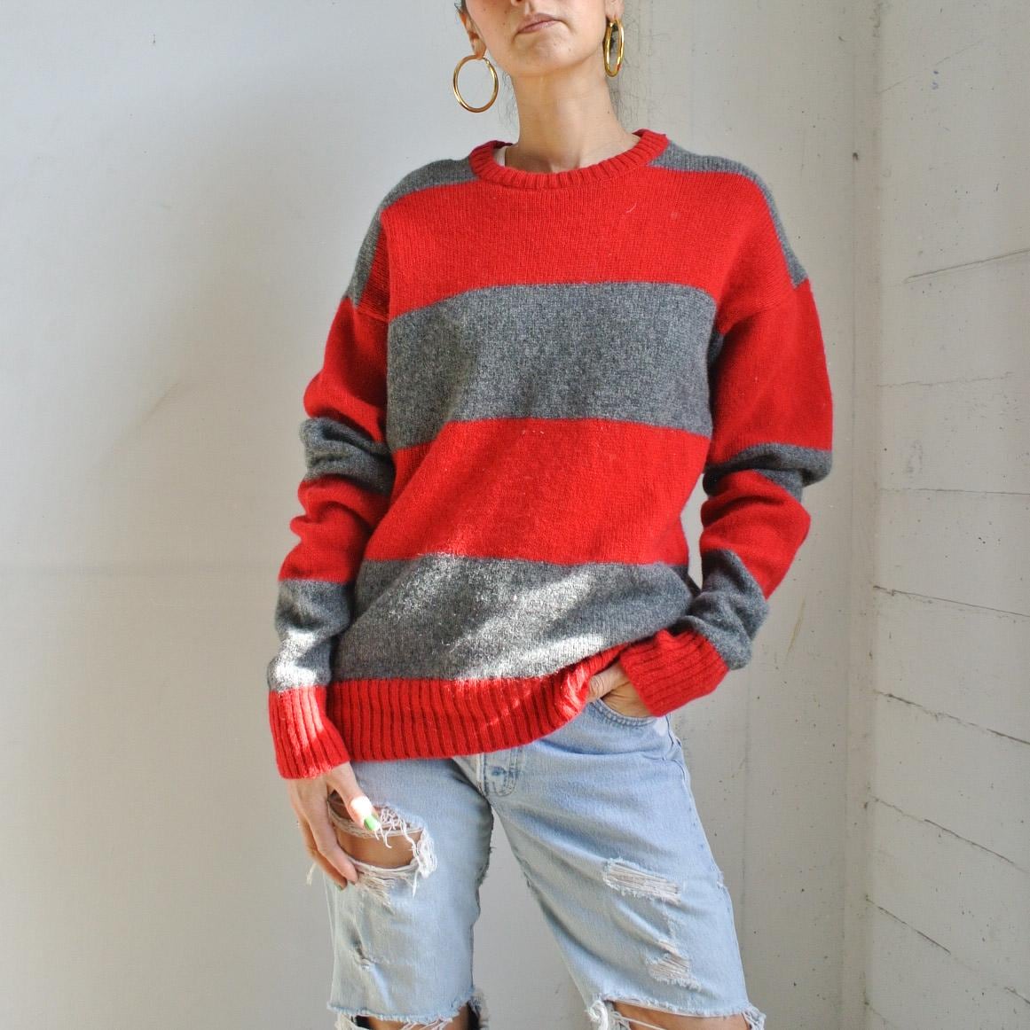 Grey and Red Striped Sweater