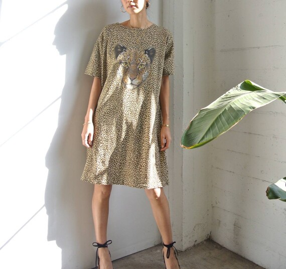 Vintage 1980's leopard Long T-shirt dress