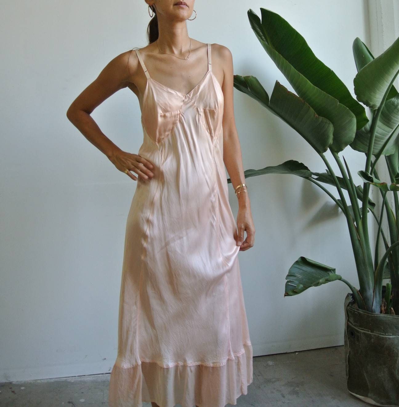 baby pink satin slip dress