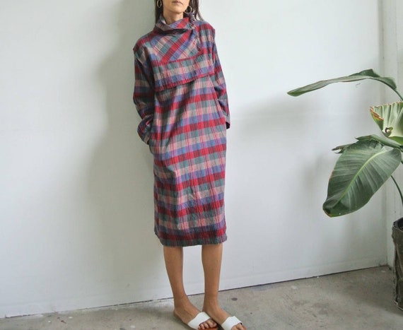 Vintage 1980s India plaid cotton midi dress