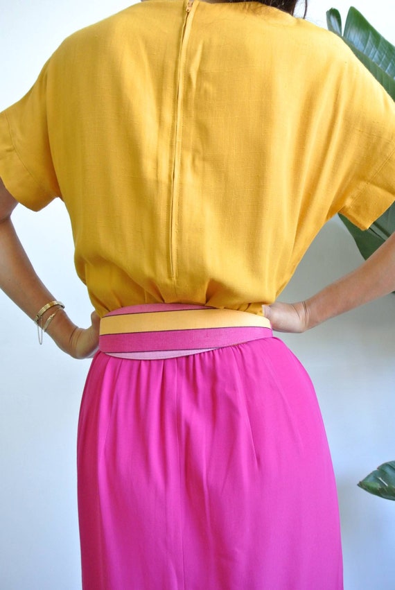 Vintage 1980s dual color yellow × pink USA made d… - image 4