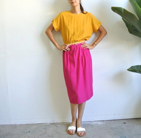 Vintage 1980s dual color yellow × pink USA made d… - image 1