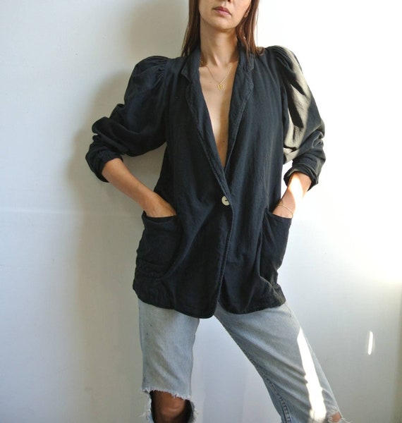 Vintage 1980s gauze cotton power shoulder black ja