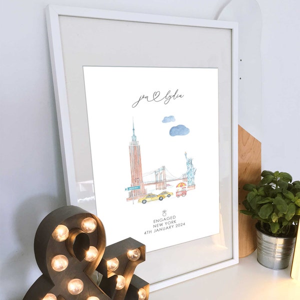 Personalised New York wedding or engagement gift, Engaged in New York print, Unframed