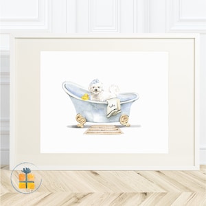 Personalised bichon frise in bath, Gift for dog lover, Unframed, A4 size print