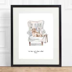 Personalised print of Dachshund on a chair (A4 size, Unframed)
