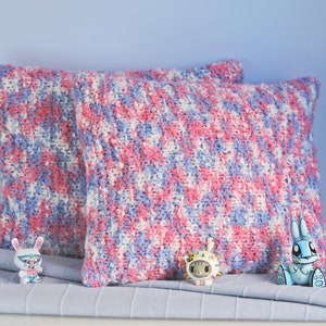 Colorful knit pillows Soft multicolored throw cushions Fluffy pink, blue and white pillows Cottage core, boho or country style pillows image 5