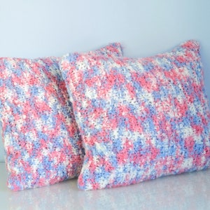 Colorful knit pillows Soft multicolored throw cushions Fluffy pink, blue and white pillows Cottage core, boho or country style pillows image 3