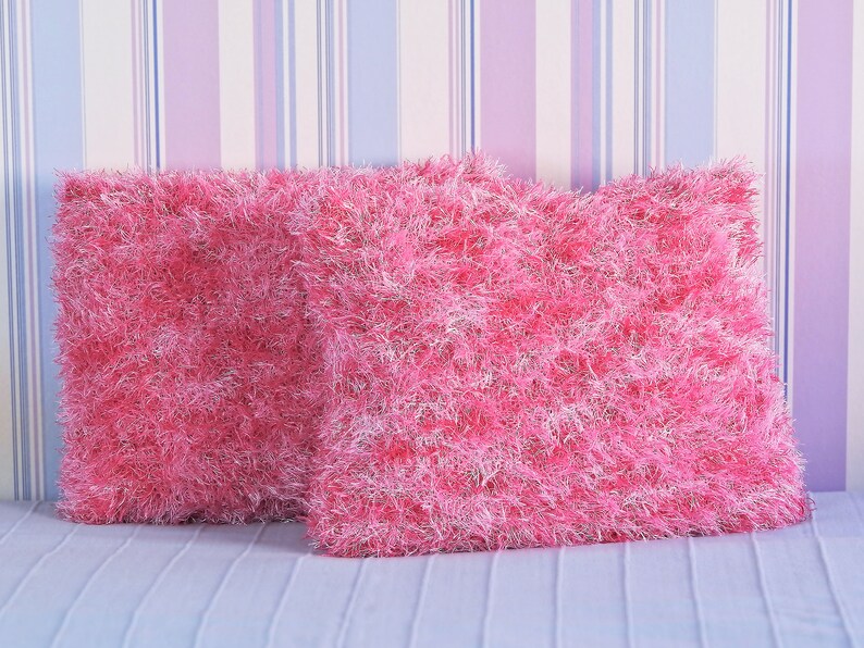 Pink furry knit decorative pillows fuzzy eyelash yarn knitted Etsy