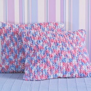 Colorful knit pillows Soft multicolored throw cushions Fluffy pink, blue and white pillows Cottage core, boho or country style pillows image 1