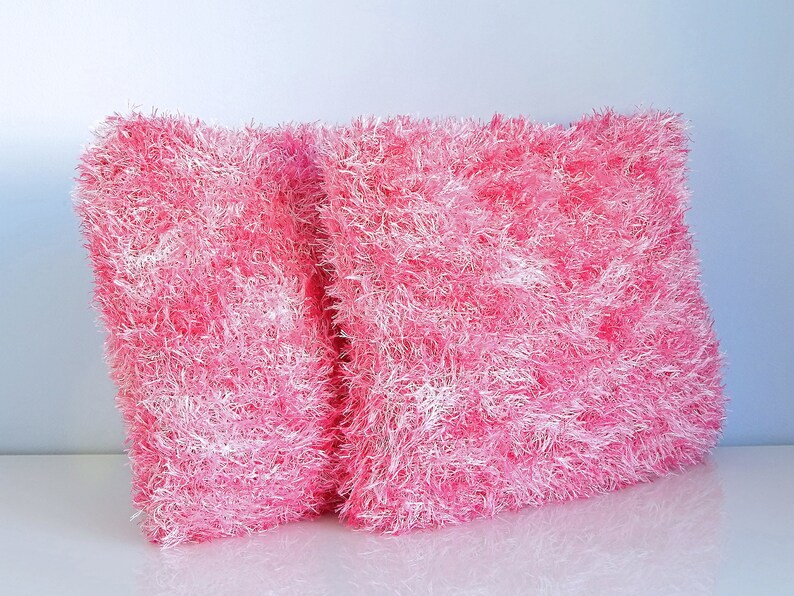 Pink furry knit decorative pillows fuzzy eyelash yarn knitted Etsy