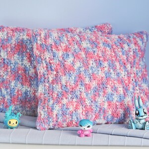 Colorful knit pillows Soft multicolored throw cushions Fluffy pink, blue and white pillows Cottage core, boho or country style pillows image 7