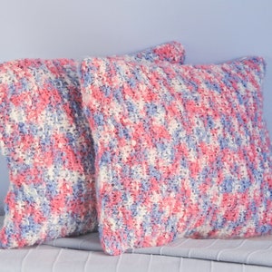 Colorful knit pillows Soft multicolored throw cushions Fluffy pink, blue and white pillows Cottage core, boho or country style pillows image 4