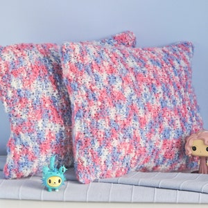 Colorful knit pillows Soft multicolored throw cushions Fluffy pink, blue and white pillows Cottage core, boho or country style pillows image 6