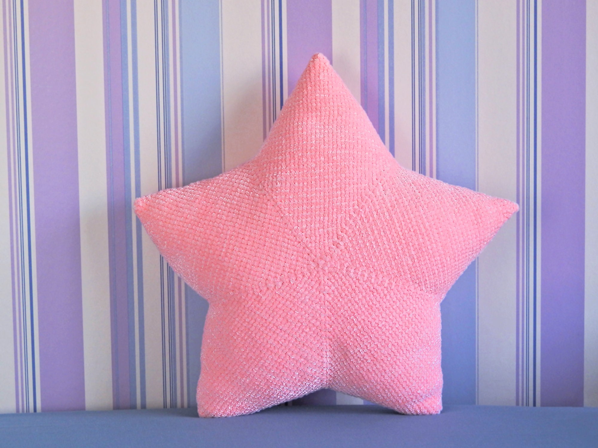 Pink Star Shaped Crochet Pillow, Soft Throw Cushion With Velvet Touch
