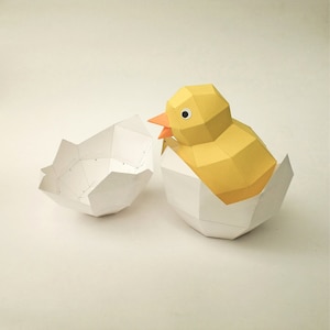 DIY niedliches gelbes Küken im ausgebrüteten Ei, DIY papercrafts, 3d puzzle, Papercrafts, Papiermodelle, Baby Huhn, Origami, lowpoly art Bild 1