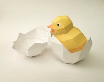 DIY Cute Yellow Chick in hatched Egg, home decor, DIY papercrafts, 3d puzzle, Papercrafts, Paper models, Baby Chicken, origami, lowpoly art