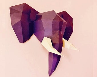 Trofeum w kształcie słonia z papieru, model 3D Lowpoly (pliki cyfrowe)